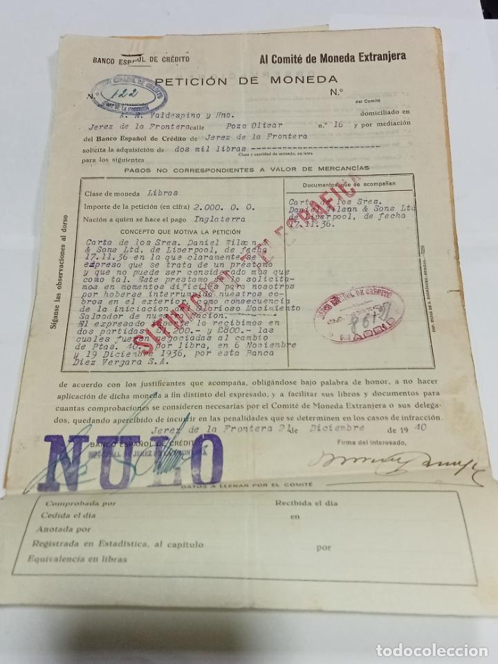 Lettres commerciales: PETICION MONEDA Y CARTAS COMERCIALES. DANIEL WILSON & SONS LTD. 1936. JEREZ