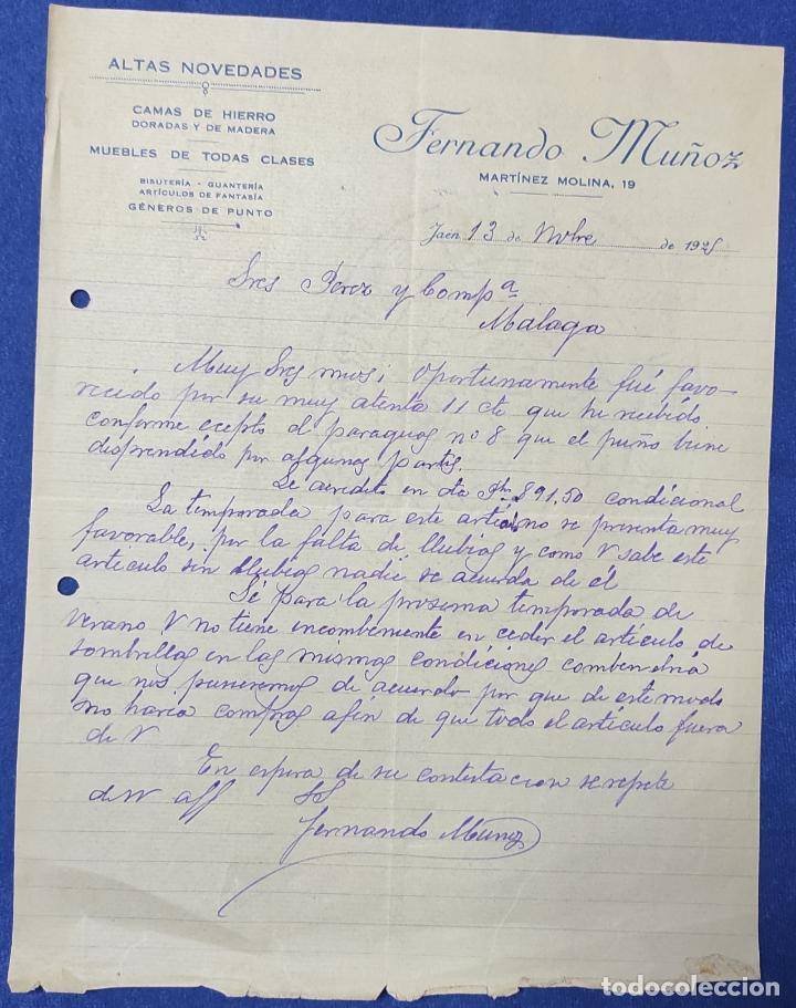 Lettres commerciales: Antigua Carta comercial Fernando Mu&ntilde;oz : Camas y Muebles . Ja&eacute;n . A&ntilde;os 20