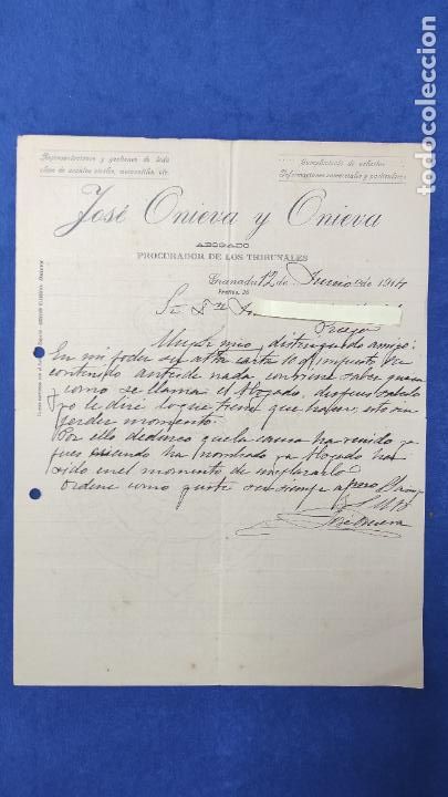 Lettres commerciales: Antigua Carta comercial Representaciones J. Onieva y Onieva . Granada . A&ntilde;o 1914