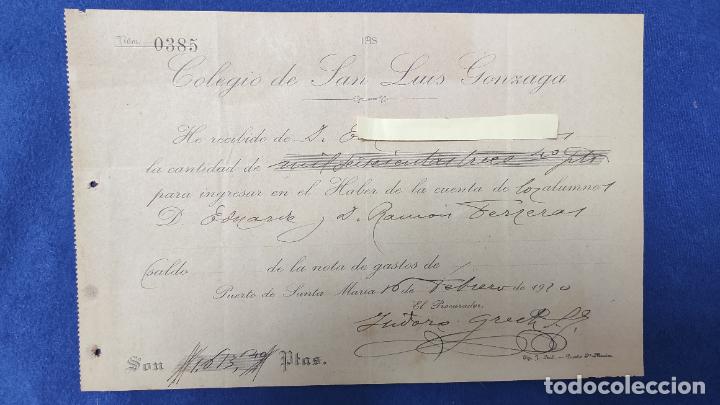 Lettres commerciales: Antiguo Recibo Colegio San Luis Gonzaga . Puerto de Santa Mar&iacute;a ( C&aacute;diz ) . A&ntilde;o 1920