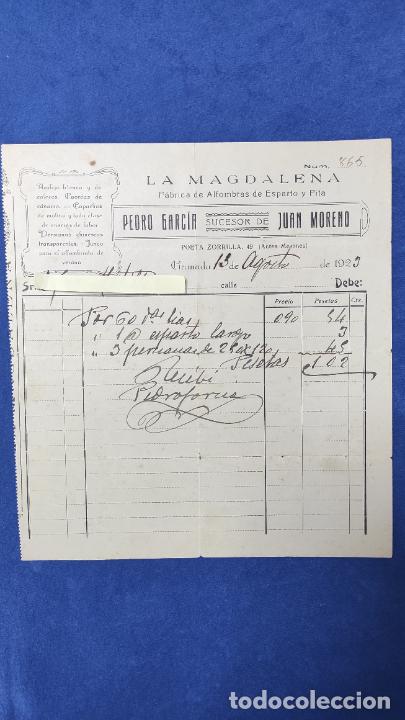 Commercial Letters: Antigua Carta comercial La Magdalena: F&aacute;brica Alfombras Esparto . Granada . A&ntilde;o 1923