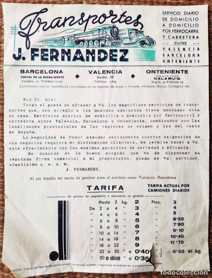 Commercial Letters: CARTA COMERCIAL TRANSPORTES J. FERNANDEZ - BARCELONA, VALENCIA, ONTENIENTE
