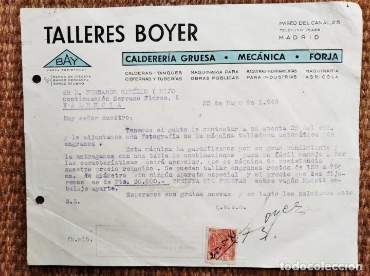 Commercial Letters: CARTA COMERCIAL TALLERES BOYER - VALENCIA 1943