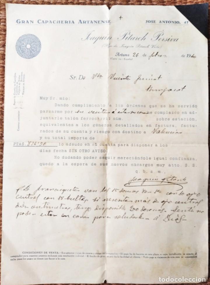 Commercial Letters: CARTA COMERCIAL GRAN CAPACHERIA ARTANENSE - ARTANA (CASTELLON) 1940