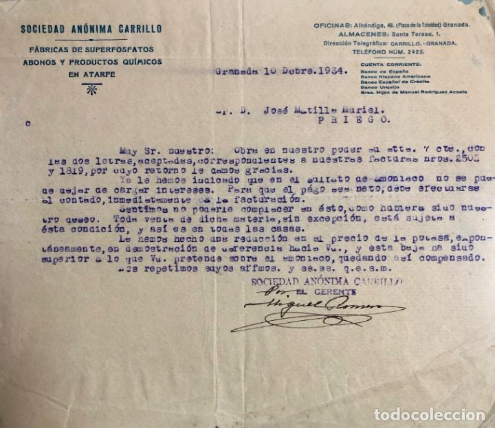 Commercial Letters: Antigua Carta comercial Sociedad An&oacute;nima Carrillo : F&aacute;brica Fosfatos . Granada . A&ntilde;o 1934