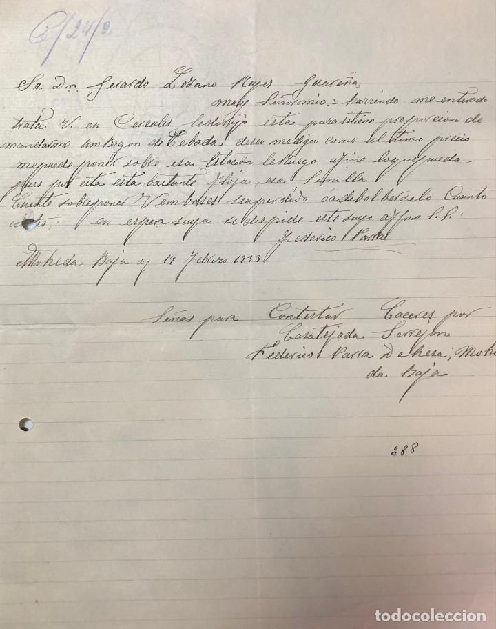 Commercial Letters: Antigua Carta comercial de Moheda Baja ( C&aacute;ceres ) . A&ntilde;o 1933