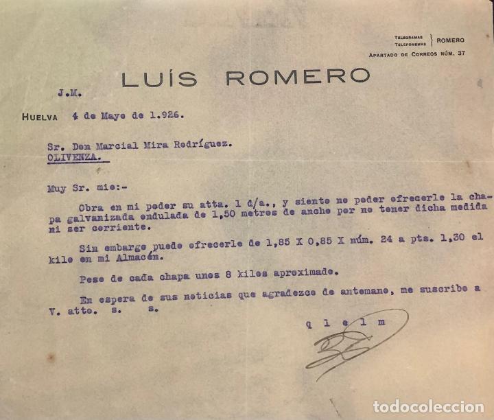 Commercial Letters: Antigua Carta comercial Luis Romero . Huelva . A&ntilde;o 1926