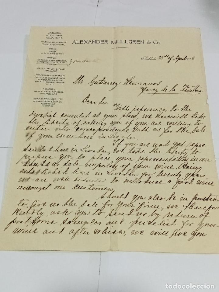 Lettres commerciales: CARTA COMERCIAL. ALEXANDER KJELLGREN & CO. 1908. STOCKHOLM. VER