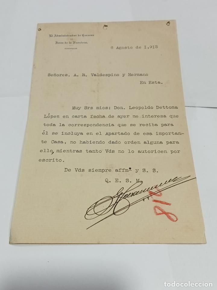 Commercial Letters: CARTA COMERCIAL. EL ADMINISTRADOR DE CORREOS. JEREZ. 1913. RECIBO DE CORRESPONDENCIA A APARTADO