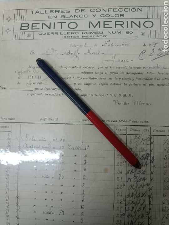 Lettres commerciales: Talleres de confecci&oacute;n Benito Merino Valencia 1917