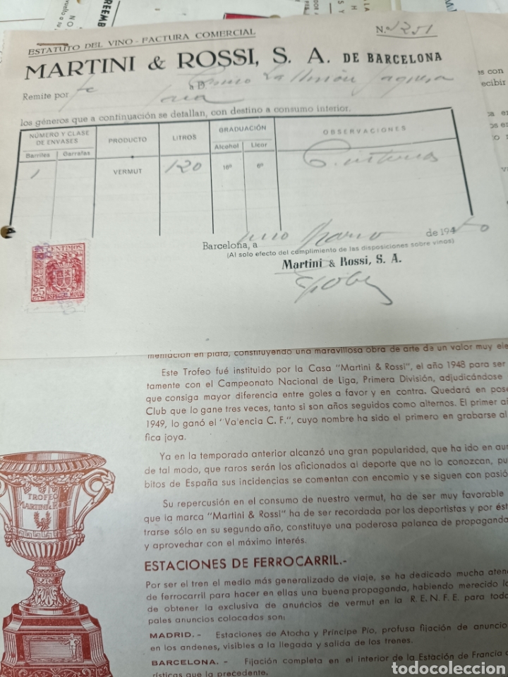 Lettres commerciales: Estatuto del vino Martini Rossi Barcelona 1950