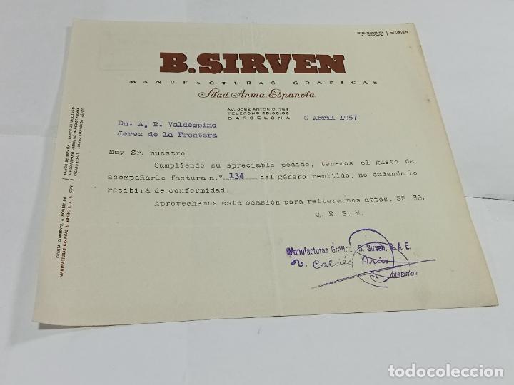 Lettres commerciales: CARTA COMERCIAL. B.SIRVEN. MANUFACTURAS GR&Aacute;FICAS. 1957. BARCELONA