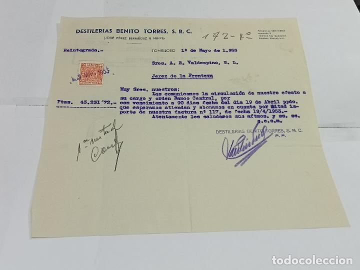 Lettres commerciales: CARTA COMERCIAL. DESTILER&Iacute;AS BENITO TORRES. JOSE PEREZ BERMUDEZ E HIJOS. 1953. TOMELLOSO CIUDAD REAL