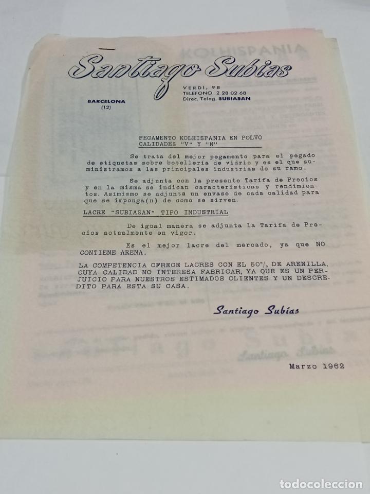 Gesch&auml;ftsbriefe: CARTA COMERCIAL, MODELOS Y PANFLETOS PUBLICITARIOS. SANTIAGO SUBIAS BARCELONA PEGAMENTO. 1962. VER