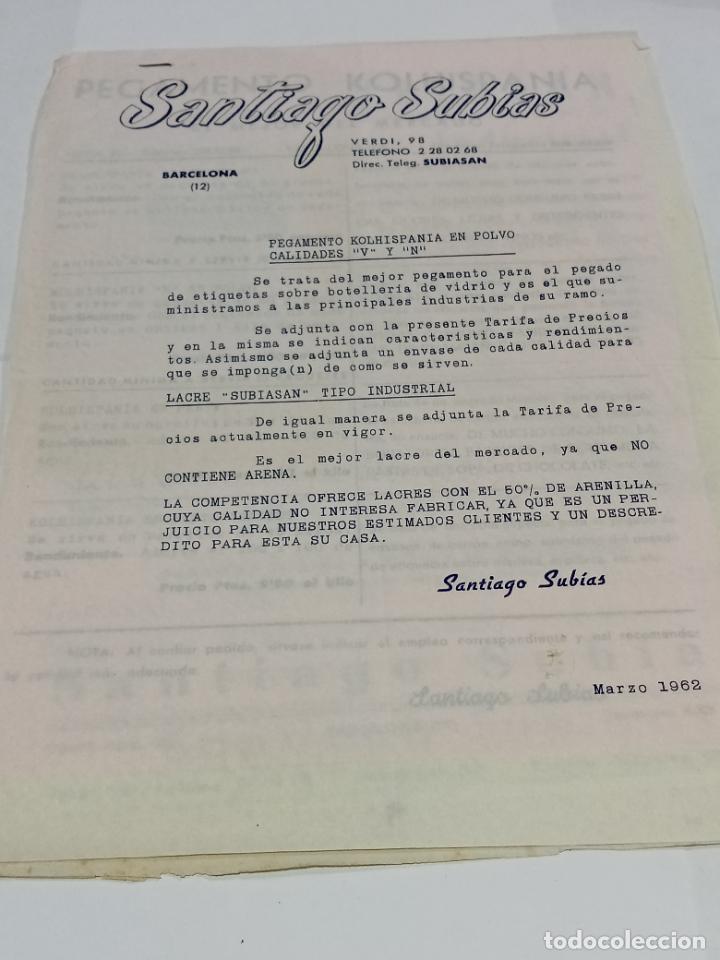 Cartas comerciais: CARTA COMERCIAL, MODELOS Y PANFLETOS PUBLICITARIOS. SANTIAGO SUBIAS BARCELONA PEGAMENTO. 1962. VER