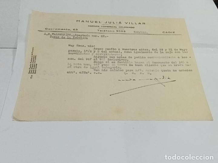 Lettres commerciales: CARTA COMERCIAL. MANUEL JULI&Aacute; VILLAR. 1948. AGENTE COMERCIAL. C&Aacute;DIZ