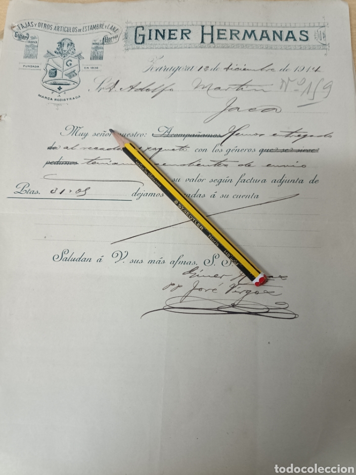 Commercial Letters: Giner hermanas fajas YouTube art&iacute;culos de estambre Zaragoza 1914