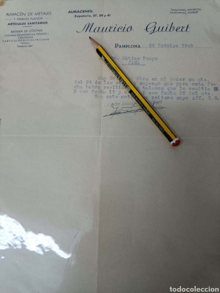 Commercial Letters: Mauricio Rita vert almacenes metales art&iacute;culos sanitarios Pamplona 1940