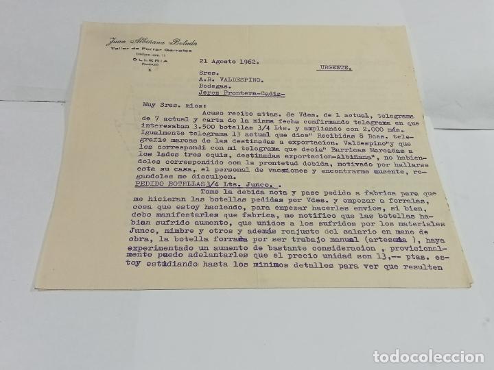 Lettres commerciales: CARTA COMERCIAL. 1962. JUAN ALBI&Ntilde;ANA BOLUDA. TALLER DE FORRAR GARRAFAS. OLLERIA. VALENCIA