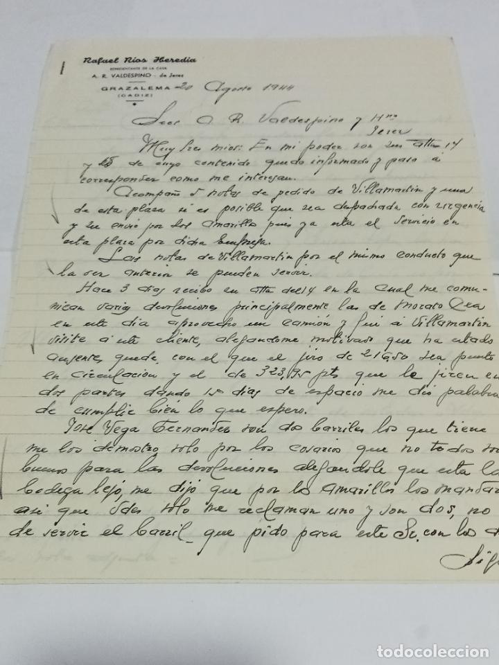 Lettres commerciales: CARTA COMERCIAL. RAFAEL RIOS HEREDIA. REPRESENTANTE VALDESPINO. GRAZALEMA, CADIZ. 1944