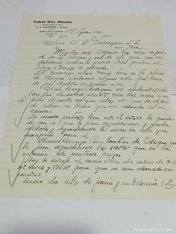 Lettres commerciales: CARTA COMERCIAL. RAFAEL RIOS HEREDIA. REPRESENTANTE VALDESPINO. GRAZALEMA, CADIZ. 1944