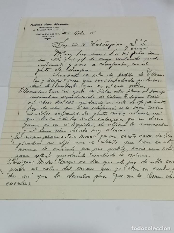 Lettres commerciales: CARTA COMERCIAL. RAFAEL RIOS HEREDIA. REPRESENTANTE VALDESPINO. GRAZALEMA, CADIZ. 1944