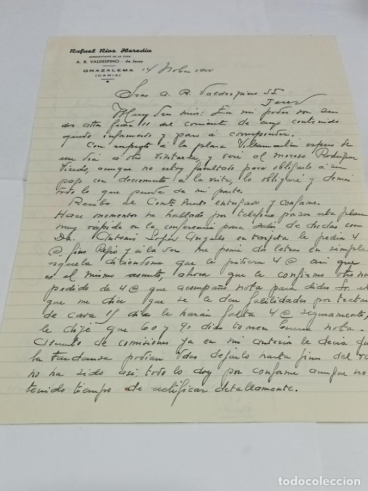 Lettres commerciales: CARTA COMERCIAL. RAFAEL RIOS HEREDIA. REPRESENTANTE VALDESPINO. GRAZALEMA, CADIZ. 1944