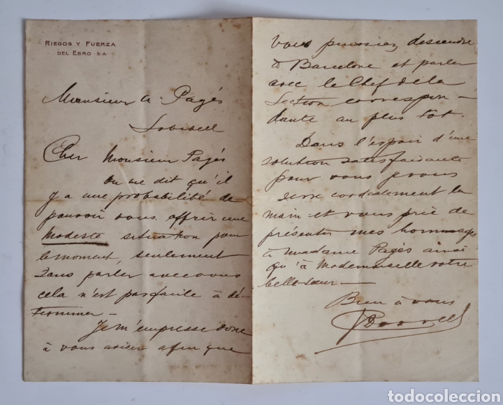 Commercial Letters: Antigua Carta Comercial membrete Empresa Riegos y Fuerza del Ebro SA - Hidroel&eacute;ctrica