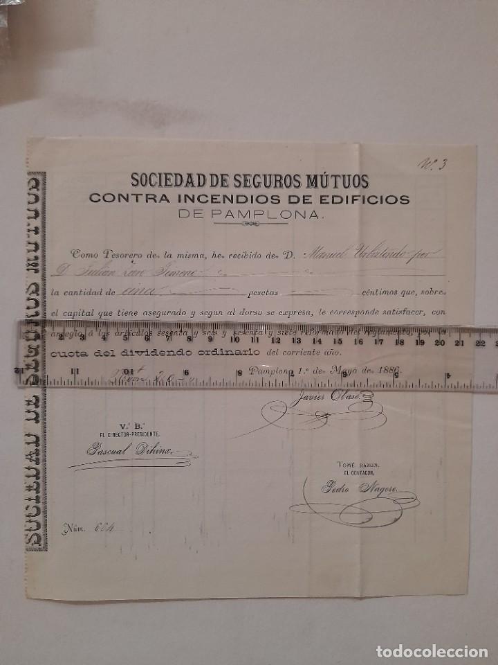 Commercial Letters: Documento recibo por entrega de una cuota de Sociedad de seguros contra incendios de Pamplona 1886