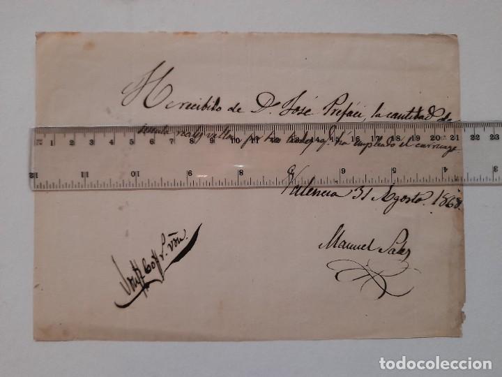 Commercial Letters: Recibo por pago de un alquiler de un carruaje por tres tardes Valencia 1868