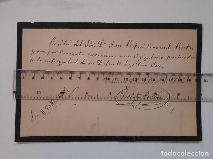 Commercial Letters: Recibo por curaciones hechas al hijo difunto de un se&ntilde;or, Valencia, 1886