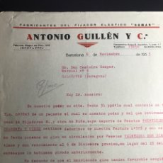 Cartas comerciales: CARTA COMERCIAL ANTONIO GULLEN Y C.ª FABRICA FIJADOR ELÁSTICO 1933 BARCELONA Nº7. Lote 333356898