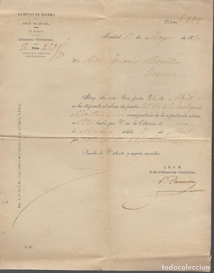 Commercial Letters: MADRID. CAMINOS DE HIERRO DEL NORTE DE ESPA&Ntilde;A. A&Ntilde;O 1890, VER FOTO