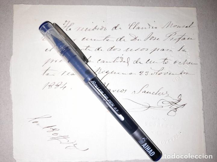 Lettres commerciales: Recibo por dos usos para telares a&ntilde;o 1884 Requena