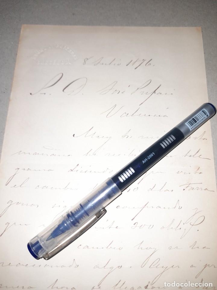 Lettres commerciales: Carta comercial de &Aacute;ngel J Baixeras de Barcelona a Jos&eacute; Prefasi de Valencia 1876