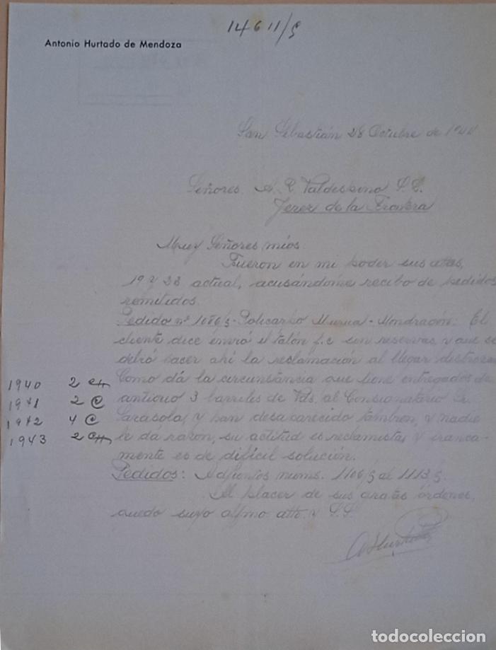 Lettres commerciales: CARTA COMERCIAL. ANTONIO HURTADO DE MENDOZA. SAN SEBASTIAN. 1944.