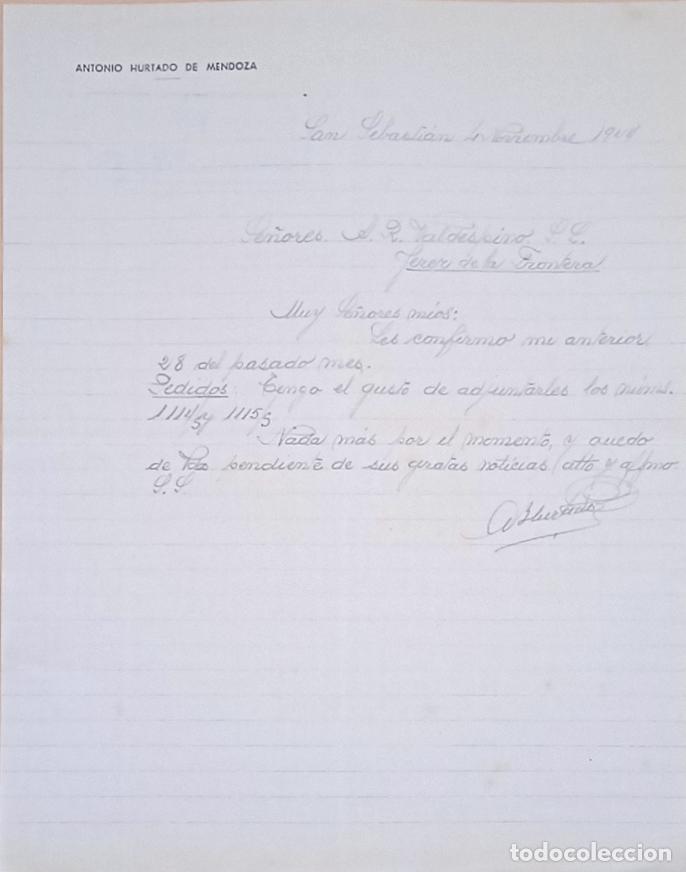 Lettres commerciales: CARTA COMERCIAL. ANTONIO HURTADO DE MENDOZA. SAN SEBASTIAN. 1944.
