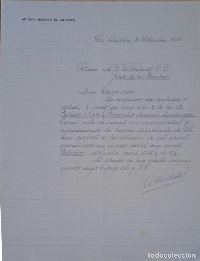 Lettres commerciales: CARTA COMERCIAL. ANTONIO HURTADO DE MENDOZA. SAN SEBASTIAN. 1944.