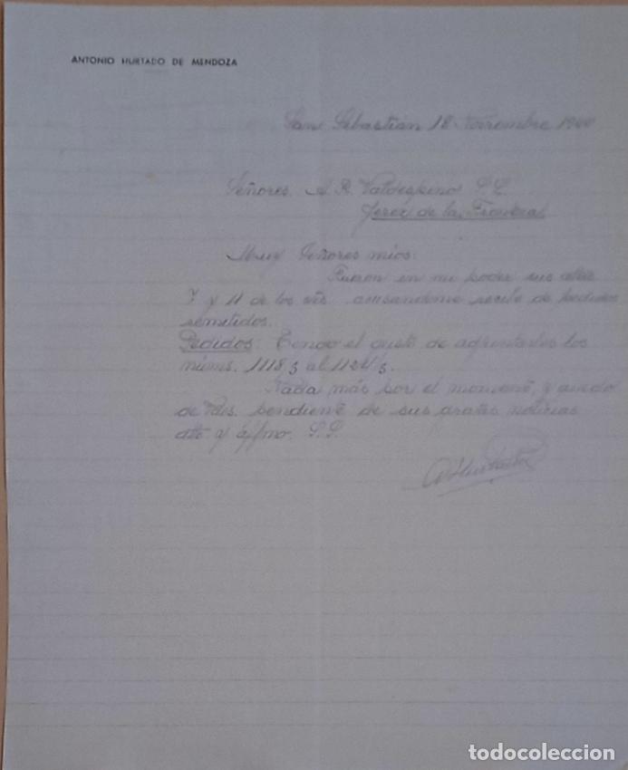 Lettres commerciales: CARTA COMERCIAL. ANTONIO HURTADO DE MENDOZA. SAN SEBASTIAN. 1944.