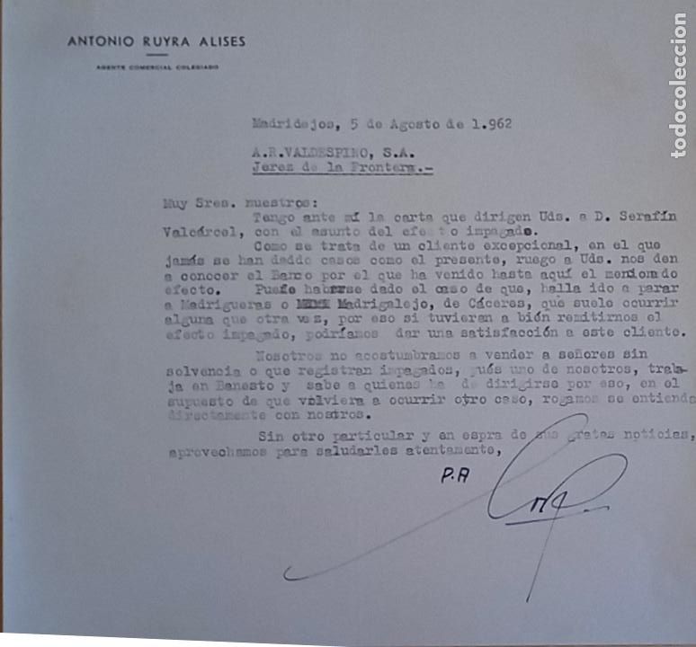 Cartas comerciais: CARTA COMERCIAL. ANTONIO RUYRA ALISES. AGENTE COMERCIAL COLEGIADO. MADRIDEJOS, TOLEDO. 1962.