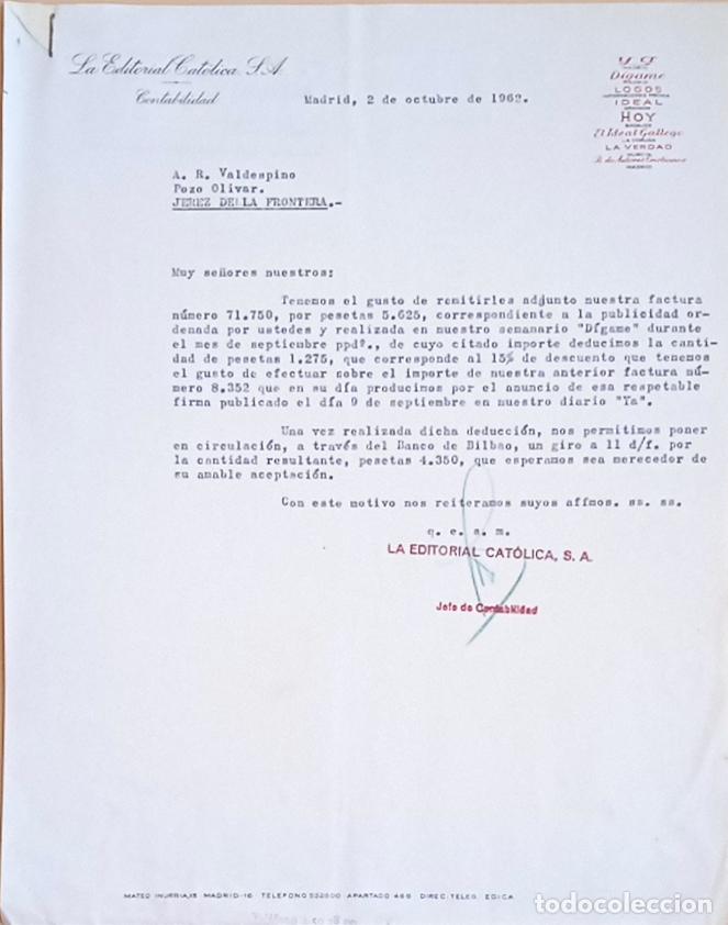 Lettres commerciales: CARTA COMERCIAL. LA EDITORIAL CATOLICA, S.A. CONTABILIDAD. MADRID, 1962,