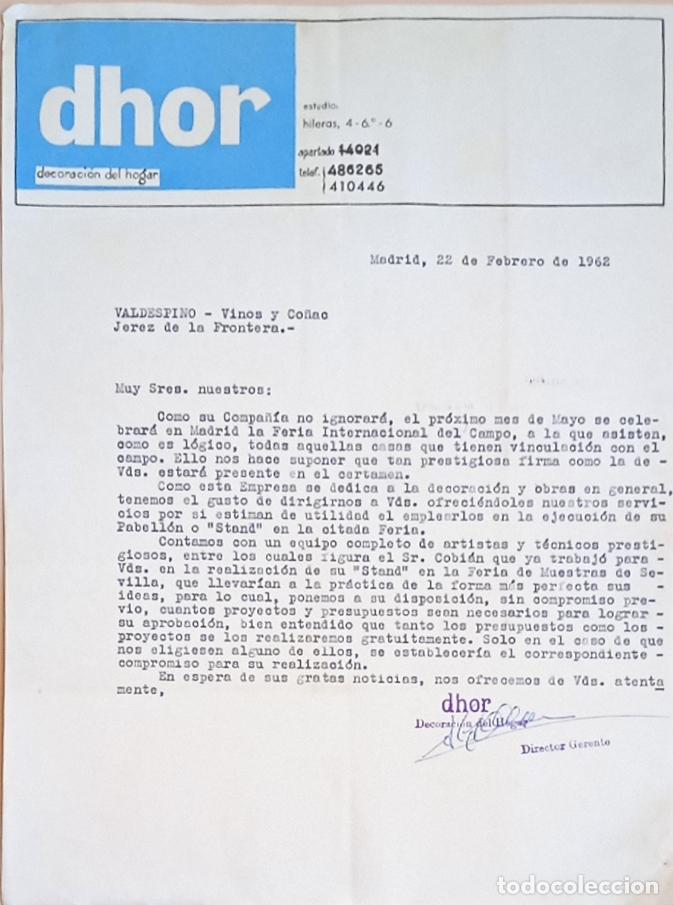 Lettres commerciales: CARTA COMERCIAL. DHOR. DECORACION DEL HOGAR. MADRID. 1962.