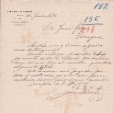 Cartas comerciales: CARTA J. M. CASELLES TARRATS REUS 1895 A JUAN GONSÉ TARRAGONA ENTREGA DE MADERA AL PUERTO. Lote 335998083