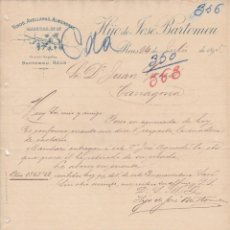 Cartas comerciales: VINOS AVELLANAS ALMENDRAS MADERAS BARTOMEU REUS 1895 A JUAN GONSÉ TARRAGONA MADERAS DE CASTAÑO. Lote 335998413