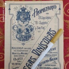 Cartas comerciales: ORIGINAL FOLLETO CARTA DE PRECIOS VINOS LICORES DE BODEGAS VINICOLAS LOS GATOS DE MALAGA MUY ANTIUO