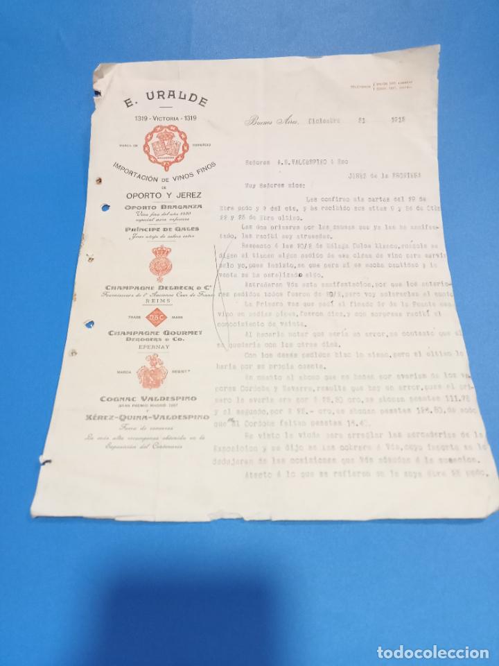 Lettres commerciales: CARTA COMERCIAL. E.URALDE. 1912. VINOS FINOS DE OPORTO Y JEREZ. BUENOS AIRES.