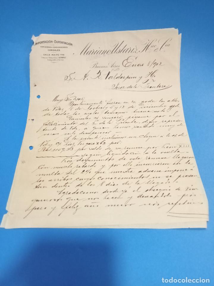 Lettres commerciales: CARTA COMERCIAL. IMPORTACION - EXPORTACION CEREALES. MARIANO USTARIZ HNO. & CIA. 1912. BUENOS AIRES