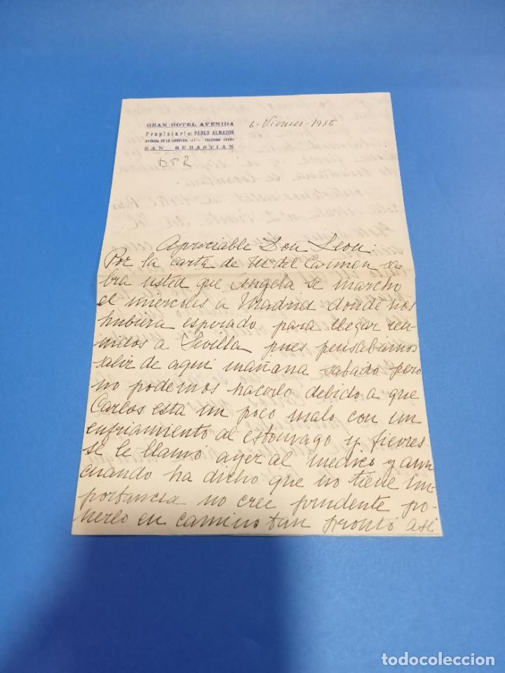 Lettres commerciales: CARTA COMERCIAL MANUSCRITA. GRAN HOTEL AVENIDA. SAN SEBASTIAN. 1935.