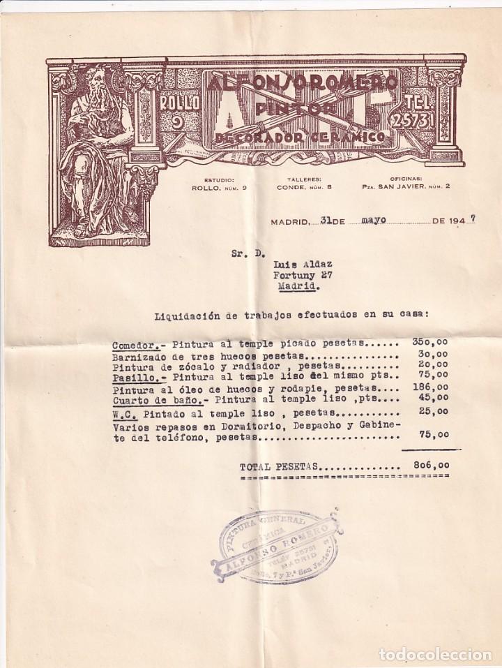 Lettres commerciales: Antigua factura Alfonso Romero Pintor, decorador cer&aacute;mico. Madrid