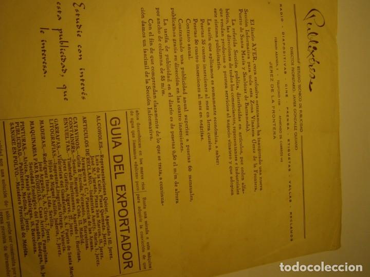 Lettres commerciales: Antiguo documento informativo sobre secci&oacute;n vin&iacute;cola del Diario Ayer, Jerez de la Frontera,